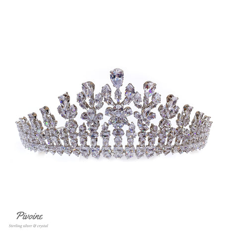 Pivoine Bridal Tiara Milano Sterling Silver and Crystal Handmade Crown 34