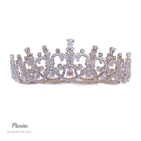 Pivoine Bridal Tiara Milano Sterling Silver and Crystal Handmade Crown 30