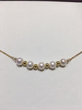 日本K金小金球五顆白透粉8mm淡水珍珠頸鍊 Bridal Wedding Pearl Necklace